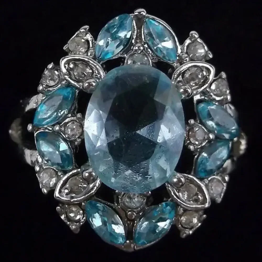 New Genuine Aquamarine Cocktail Ring Size 7